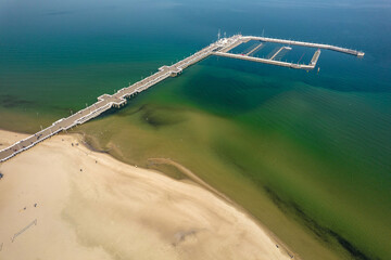 Aerial view of the Baltic sea with a waterfront in Sopot, Poland