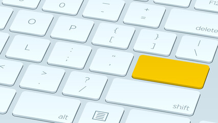 Closeup shot of a white keyboard illustration with an orange button