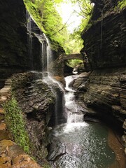 Vertical shot of a beautiful waterfall at Watkins Glen State Park during the daytime