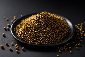 Mustard seeds on a black background.