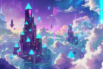 A metaverse city on clouds built on blockchain technology 