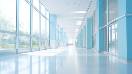 Bright hospital corridor with windows