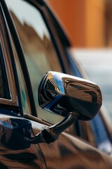Vertical shot of a side-view mirror of an old vintage car on the blurred background