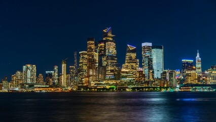 Amazing view of the New York City Manhattan skyline illuminated with lights