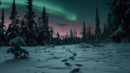 Mystic Path: Footprints Illuminated by the Northern Lights