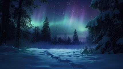 Silent Witness: Aurora's Glow on Snowy Trails