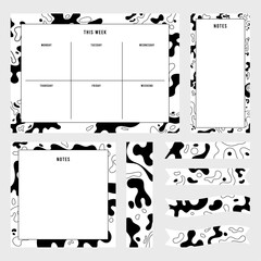 Cow pattern weekly planner, notes, to do list, monthly and daily planner template.