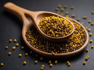 Mustard seeds on a black background.