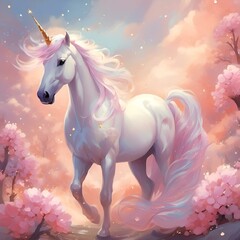 Obraz na płótnie Canvas AI generated illustration of a majestic white unicorn running through a field of lush green grass