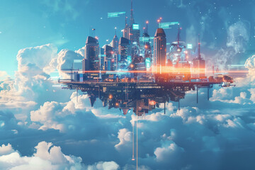 Fototapeta premium A metaverse city on clouds built on blockchain technology 