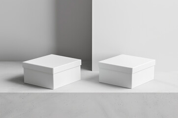 Mockup of two white boxes against the wall