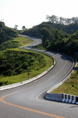 Road curved like a number three in Nan province, Thailand