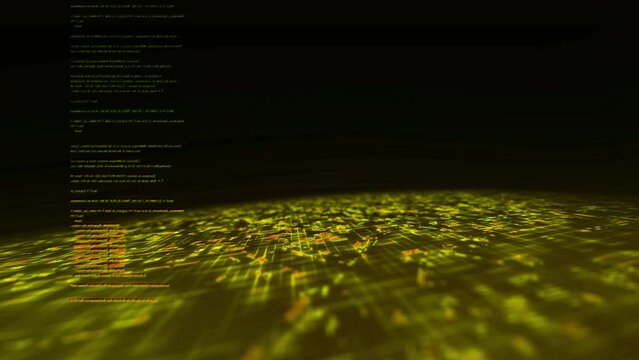 仮想空間でコードを実行する未来的なインターフェイス アニメーション。
抽象的なデジタル背景。