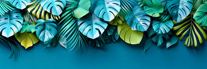 Fresh and Creative Tropical Leaf Arrangement, Exuding a Sense of Simplicity and Elegance in a Modern Minimal Design - obrazy, fototapety, plakaty