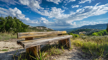 Obraz premium Wooden bench nestled in the heart of nature