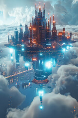 Obraz premium A metaverse city on clouds built on blockchain technology 