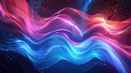 An abstract portrayal of waves in blue and pink hues with a sparkling effect that simulates a magical underwater scene. - obrazy, fototapety, plakaty
