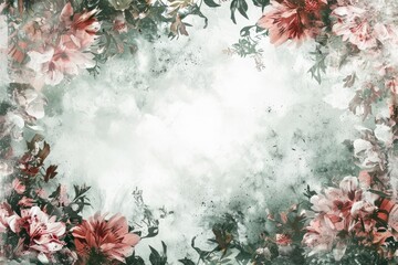 Watercolour illustration of a frame from abstract flowers with a white copy space on a center. AI generated - 781188393