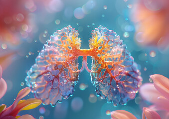 Blossoming Bronchi: Artistic Depiction of Human Lungs - obrazy, fototapety, plakaty