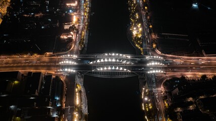 Top view of the Floating Bridge, at nighttime, Dubai