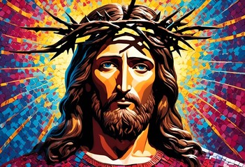 Naklejka na ściany i meble AI generated illustration of a close-up view of Jesus's face