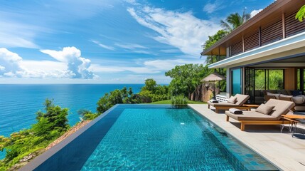 Fototapeta premium Luxury Villa with Infinity Pool Overlooking the Sea