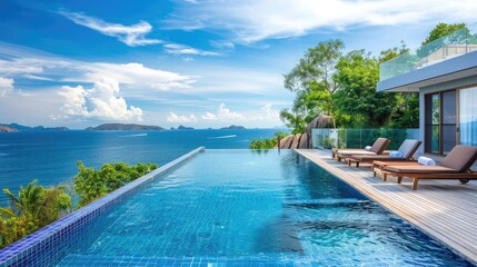 Obraz premium Luxury Villa with Infinity Pool Overlooking the Sea