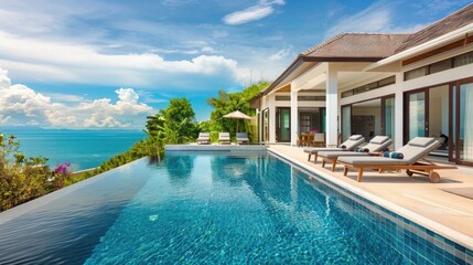 Fototapeta premium Luxury Villa with Infinity Pool Overlooking the Sea