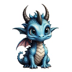 AI generated illustration of a baby blue dragon on a white background