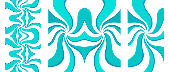 Set of abstract patterns and ornament of smooth spiral waves for design. Vector isolated elements for design. Green, turquoise, blue color. Web banners, social networks