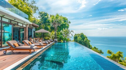 Fototapeta premium Luxury Villa with Infinity Pool Overlooking the Sea