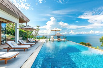 Fototapeta premium Luxury Villa with Infinity Pool Overlooking the Sea