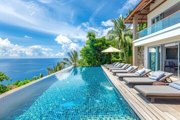 Fototapeta premium Luxury Villa with Infinity Pool Overlooking the Sea