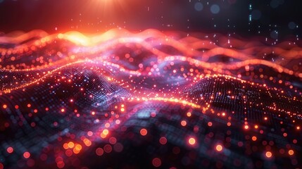 Fototapeta premium A digital network visualization with interconnected lines and glowing nodes, symbolizing complex data connections in cyberspace.
