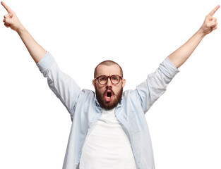 Winning and success. Happy man celebrating victory. Dynamic image of Caucasian man showing success...