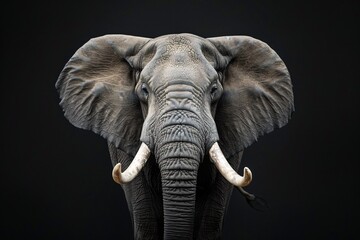 an elephant with tusks and large ears - obrazy, fototapety, plakaty