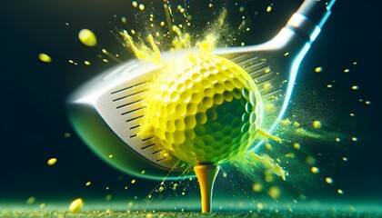 AI-generated illustration of a golf ball and club with dynamic sparks flying out