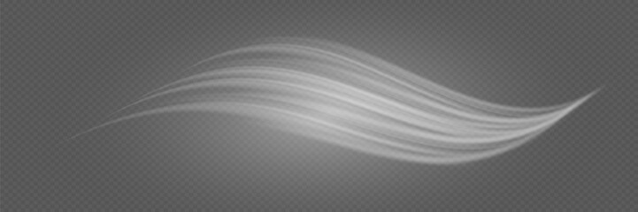 Glowing white speed lines. Abstract motion line. Wave and light trail effect. On a transparent background.