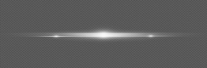 
White line effect, laser light and flare flash. Movement of the light line. On a transparent background.