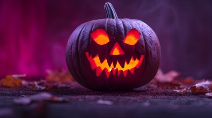 AI generated illustration of a sinister jack-o-lantern with a wicked expression - obrazy, fototapety, plakaty