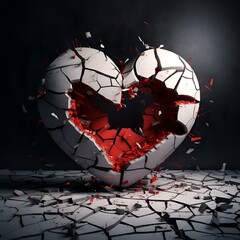 AI generated illustration of a shattered heart forms a broken wall
