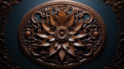 AI generated illustration of a wooden flower attached to building wall