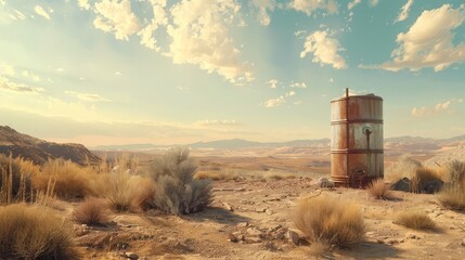 An atmospheric water generator in a desert environment, capturing the essence of sustainable water collection in arid regions, - obrazy, fototapety, plakaty