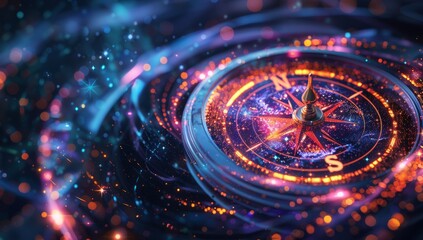 An abstract design Digital Compass. Design with low polygons. Geometric background. Wireframe light structure. Modern 3D graphic concept. illustration