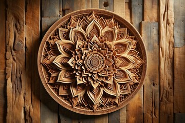 an artistic wooden Mandala