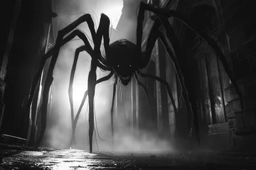 Foto op Plexiglas Monolithic spider creature enshrouded in mist, AI-generated. © Wirestock
