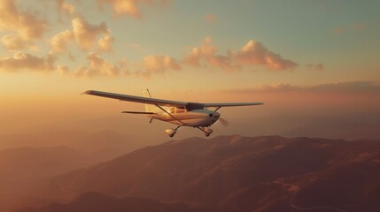 Fototapeta na wymiar AI generated illustration of an airplane flying against breathtaking sunset sky
