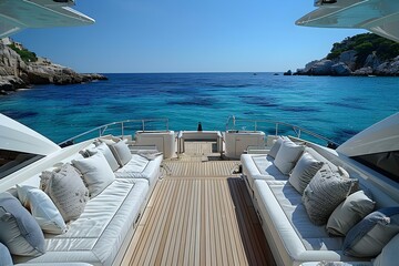 Sunny day at sea on a luxury boat perfect for leisure. Concept Ocean Views, Luxury Yacht, Sunny...