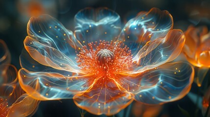 Virtual reality of blooming flower. Futuristic art design concept
