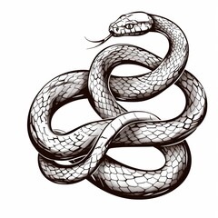 Snake in hand drawn, handwritten style on white background